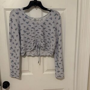 Hollister White and Blue Floral Crop Top
